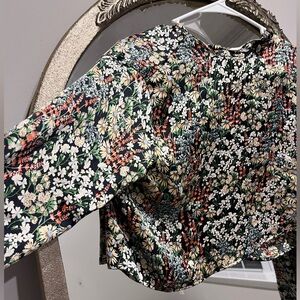 Floral satin long sleeved shirt from H&M, smalll